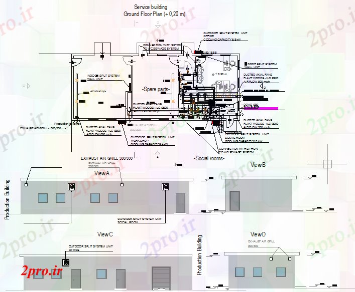 دانلود نقشه کارخانه صنعتی  ، کارگاه خدمات کارخانه feedmill ساخت (کد62159)