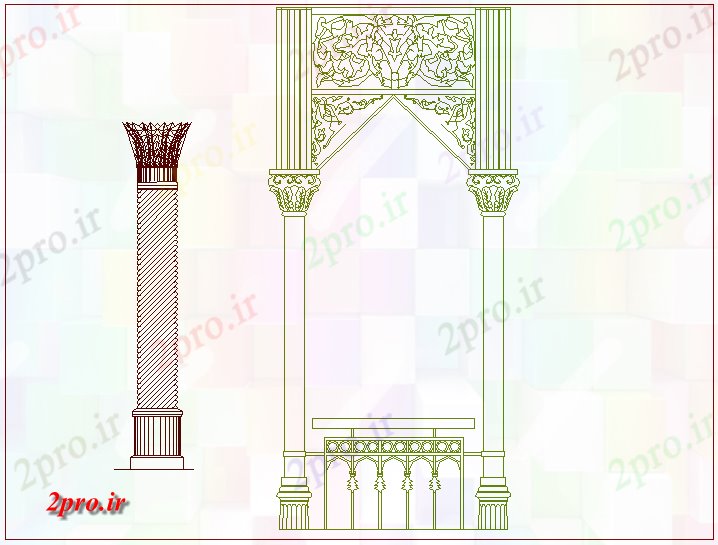 دانلود نقشه جزئیات طراحی در و پنجره  نظر طراحی درب هنر اسلامی با ستون طراح    (کد62192)