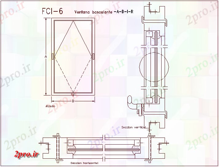 دانلود نقشه جزئیات طراحی در و پنجره  نظر طراحی پنجره با بخش افقی و عمودی (کد62239)