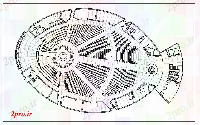 دانلود نقشه تئاتر چند منظوره - سینما - سالن کنفرانس - سالن همایشسالن طرحی سالن برنامه ریزی 50 در 81 متر (کد62245)