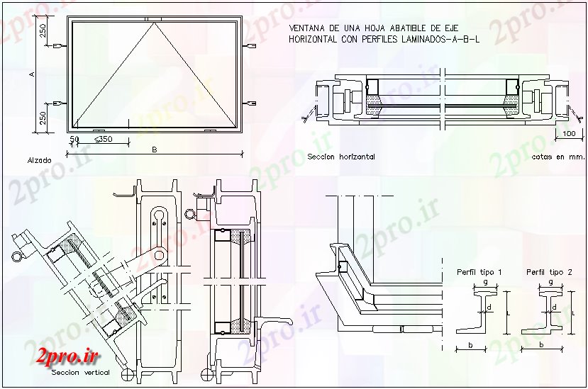 دانلود نقشه جزئیات طراحی در و پنجره   پنجره های تاشو برگ محور، مشخصات چند لایه، بخش  (کد62250)