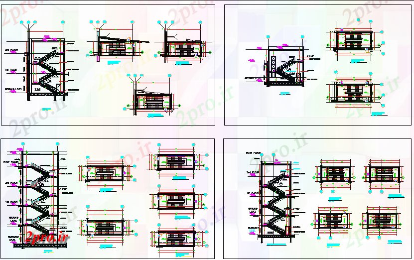 دانلود نقشه پلان مقطعی پله مورد نمای از ساختمان (کد62293)