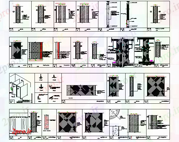 دانلود نقشه جزئیات ساخت و ساز طرحی معماری  دیوار ساختمانی  (کد62320)