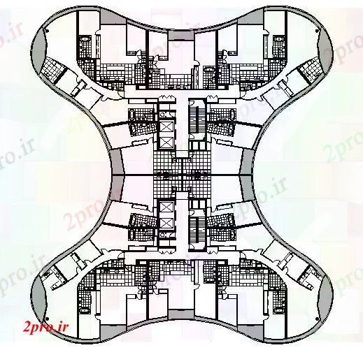 دانلود نقشه ساختمان اداری - تجاری - صنعتی ساختمان طراحی درجه 91 در 107 متر (کد62334)