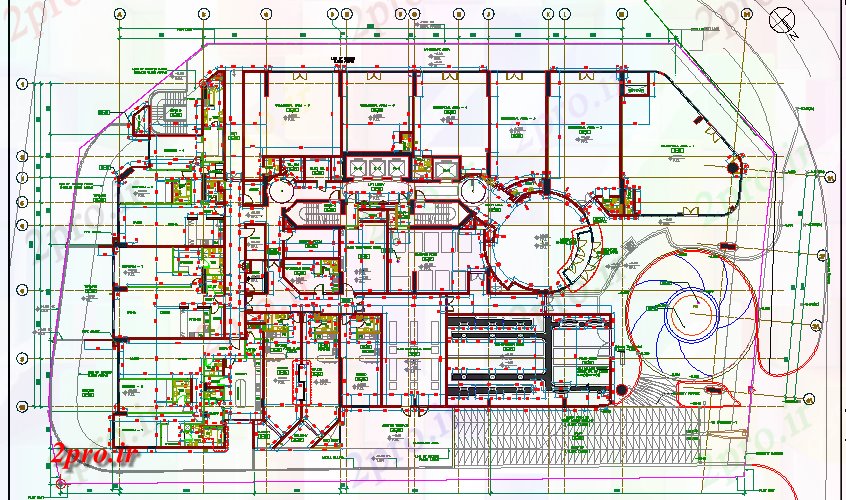 دانلود نقشه معماری معروف طبقه همکف بلوک طراحی از  مجتمع مسکونی مارینا دبی  (کد62423)