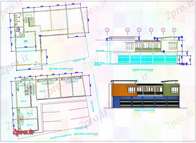 دانلود نقشه هایپر مارکت - مرکز خرید - فروشگاه خرید منطقه طرحی ساختمان با نما 14 در 18 متر (کد62451)
