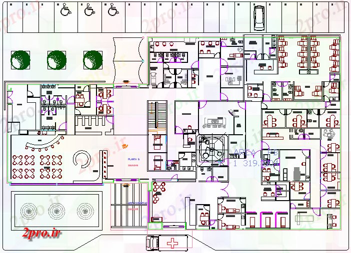 دانلود نقشه بیمارستان - درمانگاه - کلینیک معماری طرحی از بیمارستان 30 در 52 متر (کد62462)