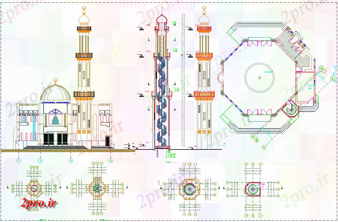 دانلود نقشه کلیسا - معبد - مکان مذهبی مسجد طراحی جزئیات    (کد62464)