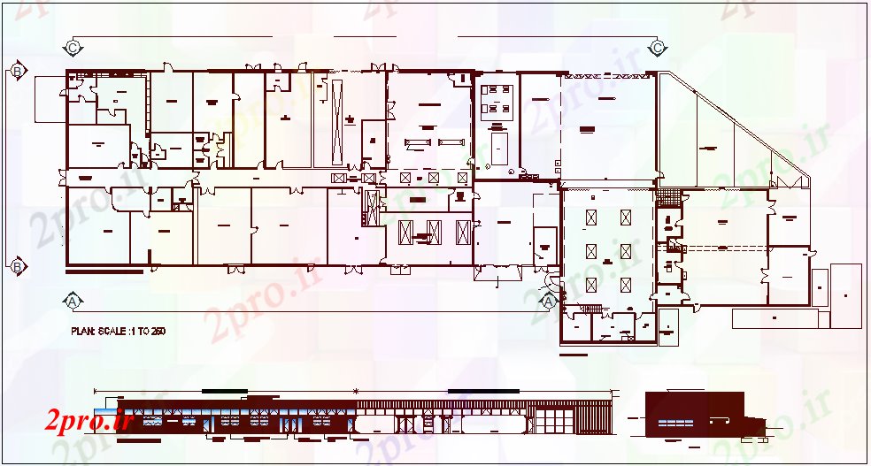 دانلود نقشه ساختمان دولتی ، سازمانی نظر طراحی ساختمان تجاری با طرحی و نمای نما 34 در 94 متر (کد62500)