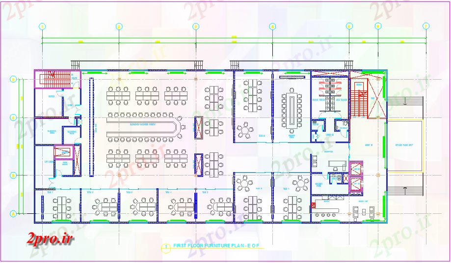 دانلود نقشه بلوک میز ناهار خوریمبلمان طرحی جزئیات از طبقه اول ساختمان 210 در 600 متر (کد62510)