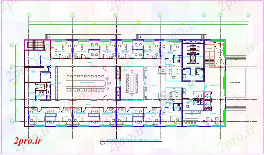 دانلود نقشه جزئیات داخلی به دفتر شرکت طبقه دوم طرحی مبلمان   (کد62519)