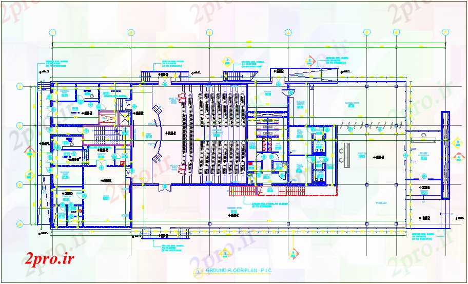 دانلود نقشه برنامه ریزی شهری طراحی سالن با طرحی طبقه همکف   (کد62520)