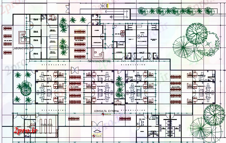 دانلود نقشه بیمارستان - درمانگاه - کلینیک پروژه معماری واحد بیمارستان 39 در 66 متر (کد62527)