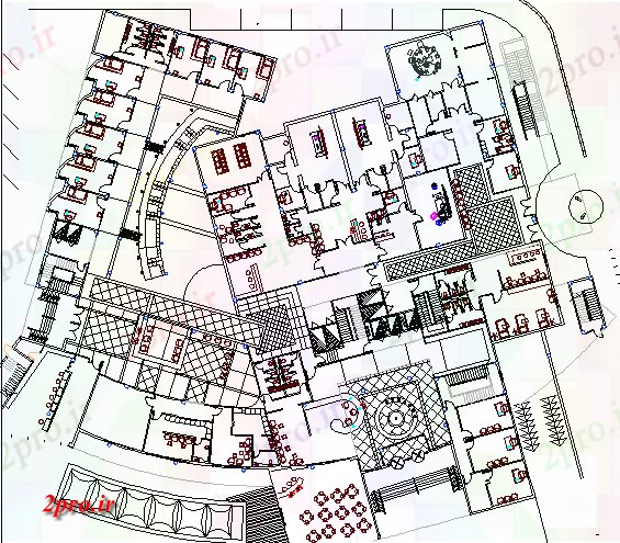 دانلود نقشه بیمارستان - درمانگاه - کلینیک طراحی از چند پوشش کف بیمارستان 76 در 84 متر (کد62568)