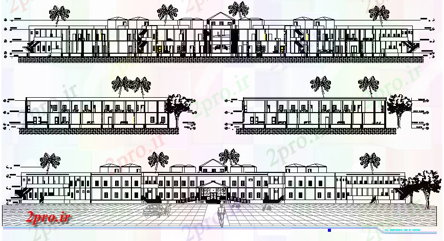 دانلود نقشه بیمارستان - درمانگاه - کلینیک طرحی معماری بیمارستان نمای 199 در 332 متر (کد62577)