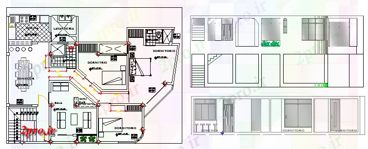 دانلود نقشه خانه های کوچک ، نگهبانی ، سازمانی - طراحی اتاق از ویلایی نمای 10 در 14 متر (کد62677)