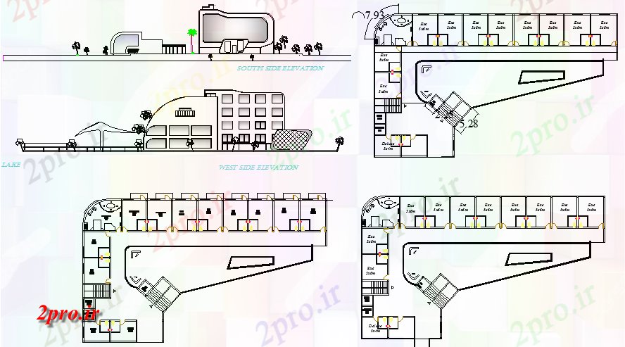 دانلود نقشه هتل - رستوران - اقامتگاه معماری طراحی هتل نمای 37 در 45 متر (کد62713)