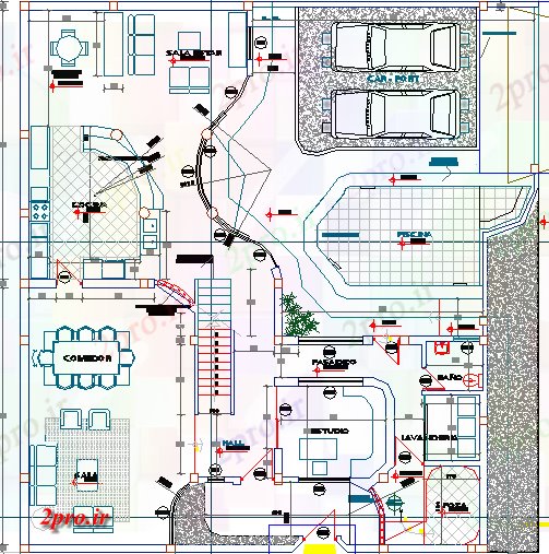 دانلود نقشه مسکونی ، ویلایی ، آپارتمان چند خانواده و چند طبقه خانه طرحی نمای 16 در 16 متر (کد62723)