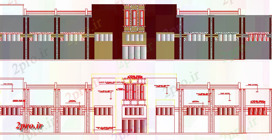 دانلود نقشه هایپر مارکت - مرکز خرید - فروشگاه معماری طراحی سوپر بازار نمای 29 در 50 متر (کد62725)