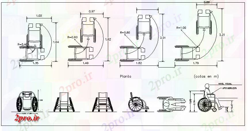 دانلود نقشه بلوک وسایل نقلیه بلوک از مگا صندلی چرخ (کد62745)