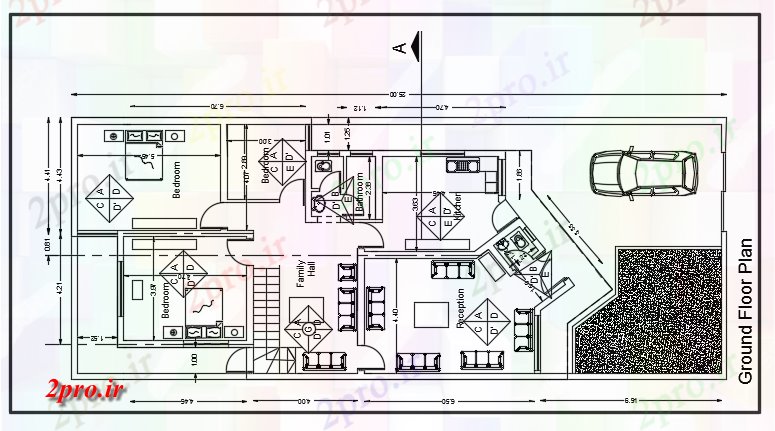 دانلود نقشه خانه مسکونی ، ویلاطرحی طبقه از یک خانه با سه اتاق خواب 10 در 24 متر (کد62778)