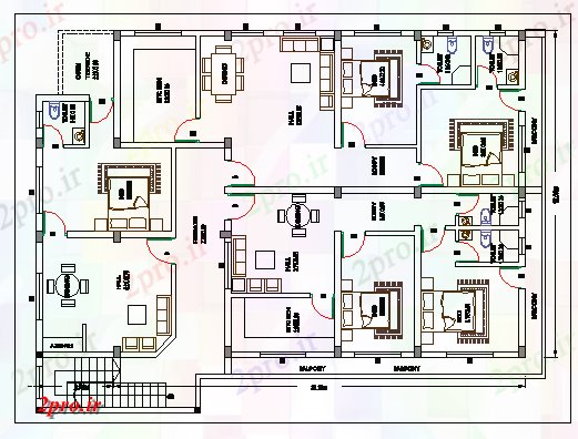 دانلود نقشه خانه مسکونی ، ویلاطرحی طبقه از یک خانه برای آپارتمان مسکونی flle 30 در 50 متر (کد62802)