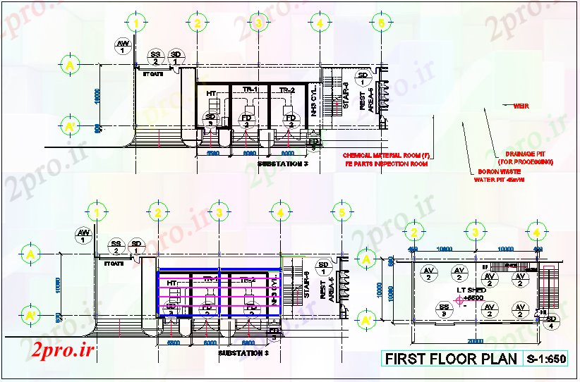 دانلود نقشه معماری  اتاق ژنراتور برق با کف و سقف طرح (کد62828)