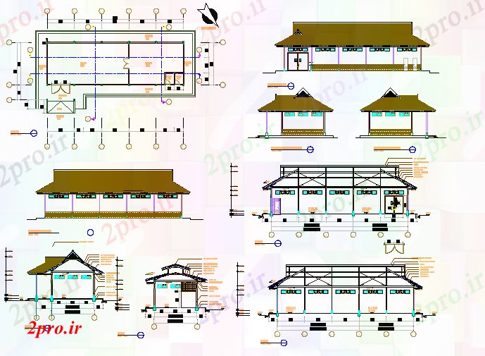 دانلود نقشه مسکونی ، ویلایی ، آپارتمان نما و طرحی یک خانه 9 در 22 متر (کد62852)