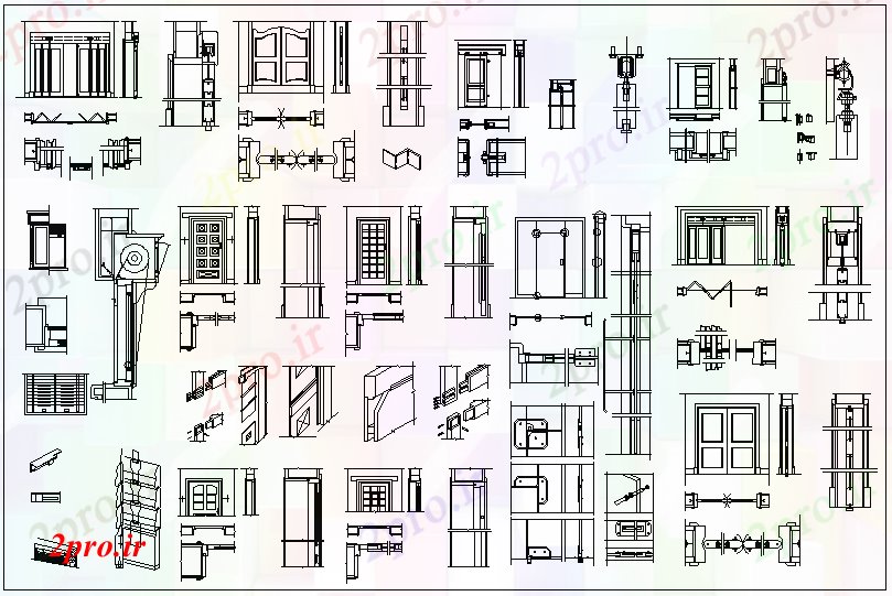 دانلود نقشه جزئیات طراحی در و پنجره  درب و طراحی پنجره  برای طرحی ساختمان (کد62858)