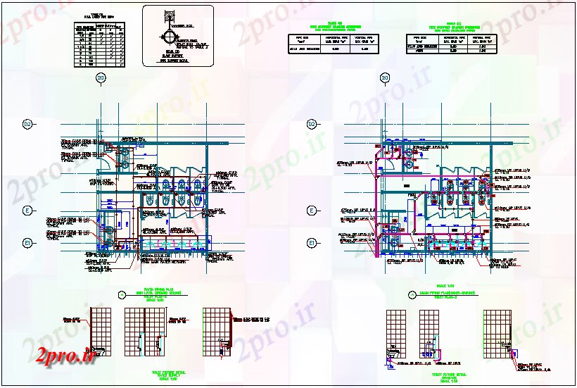 دانلود نقشه جزئیات لوله کشی طراحی ساختمان اصلی با نمای طرحی لوله کشی توالت (کد62864)