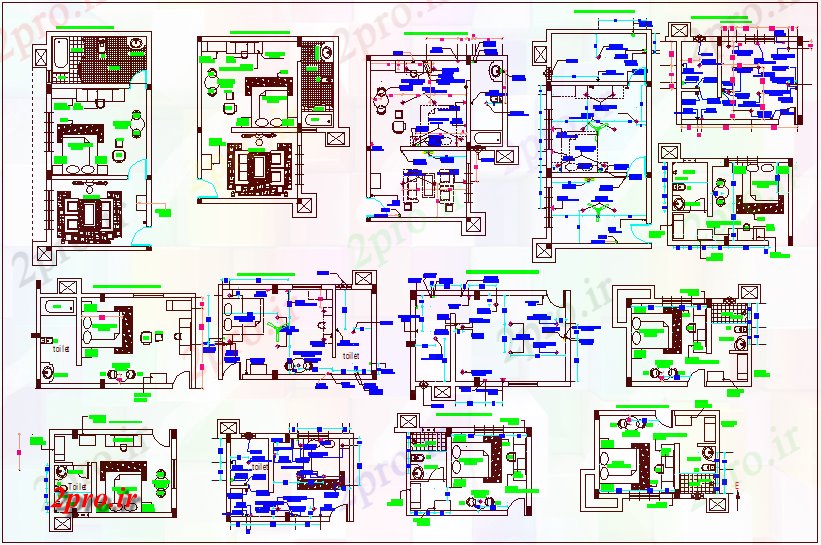 دانلود نقشه جزئیات داخلی مشخصات داخلی طرحی ساختمان اصلی، مبلمان و الکتریکی (کد62867)