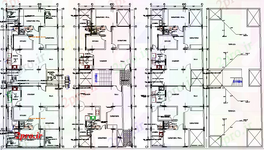 دانلود نقشه خانه های سه بعدی چند مسکن خانواده آپارتمان طراحی و معماری طرحی 8 در 21 متر (کد62890)