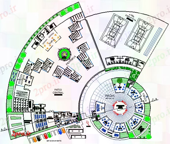 دانلود نقشه دانشگاه ، آموزشکده ، مدرسه ، هنرستان ، خوابگاه - معماری طراحی آموزش و پرورش مرکز نمای 95 در 105 متر (کد62895)