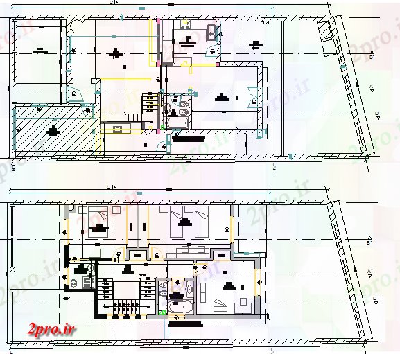 دانلود نقشه مسکونی ، ویلایی ، آپارتمان اقامت خانه نما و بخش جزئیات 9 در 19 متر (کد62905)