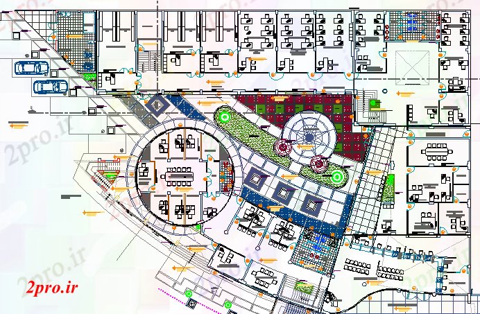 دانلود نقشه باشگاه معماری طرحی از تالار شهر نمای 37 در 70 متر (کد62942)