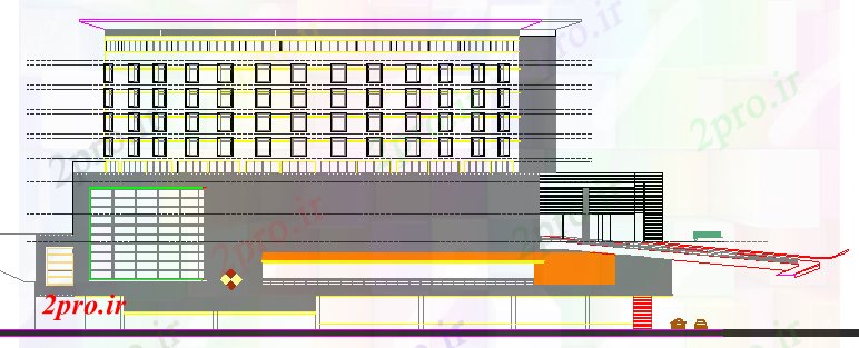 دانلود نقشه هتل - رستوران - اقامتگاه هتل پنج ستاره معماری پروژه نمای طرحی 21 در 29 متر (کد62943)