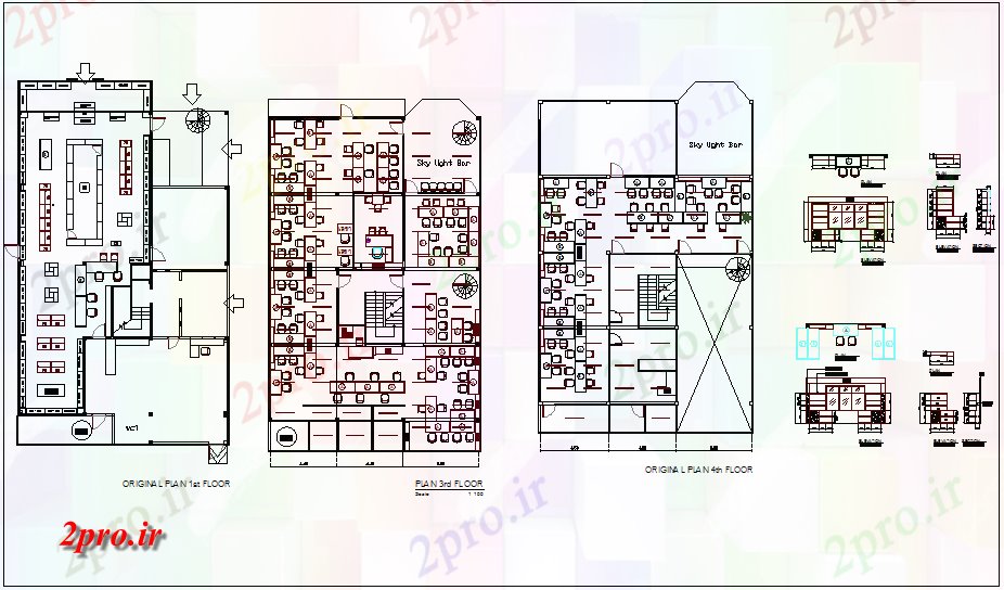 دانلود نقشه ساختمان مرتفعطرحی ساختمان قرمز و نما 14 در 22 متر (کد62974)