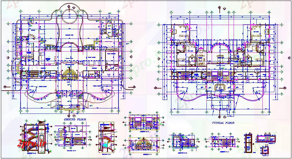 دانلود نقشه مسکونی  ، ویلایی ، آپارتمان  مسکونی طرحی ساختمان، قطعه detai و بعد  (کد62990)