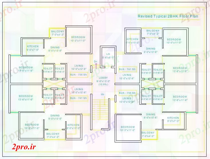 دانلود نقشه مسکونی  ، ویلایی ، آپارتمان  BHK طرحی اتاق سفارش (کد62996)