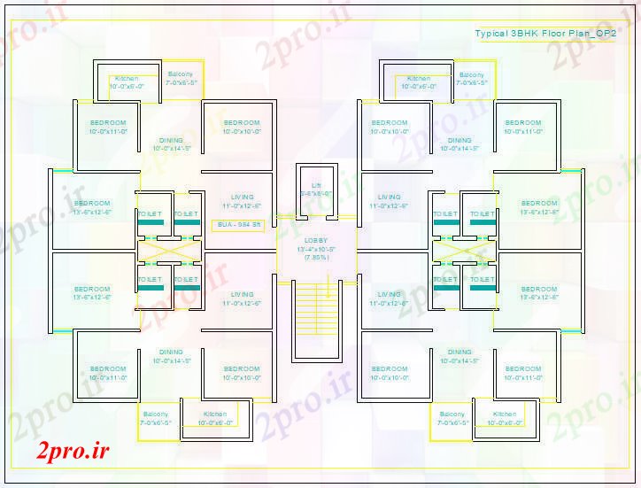 دانلود نقشه مسکونی  ، ویلایی ، آپارتمان  BHK طرحی اتاق سفارش (کد62997)