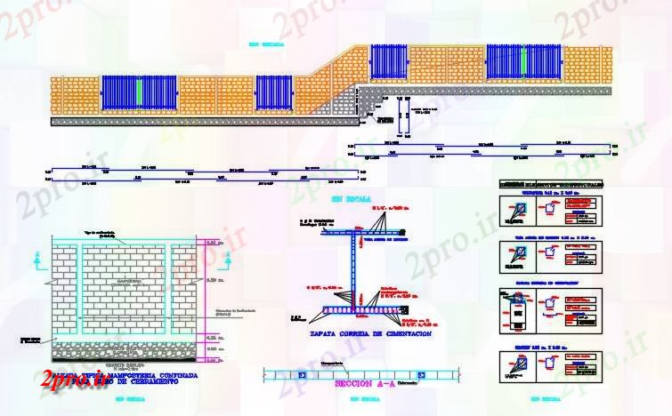 دانلود نقشه جزئیات ساخت و ساز دیوار محیط (کد63011)