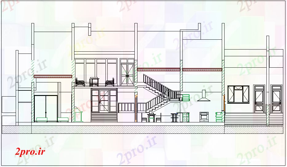 دانلود نقشه مسکونی  ، ویلایی ، آپارتمان  نما از نظر ساخت و ساز با پله  (کد63015)