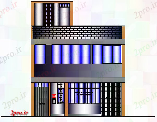 دانلود نقشه مسکونی ، ویلایی ، آپارتمان نما از مقابل مسکن پروژه های 7 در 24 متر (کد63032)