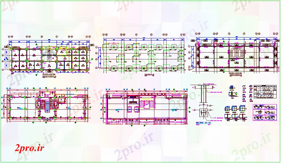 دانلود نقشه ستون ستون و جای پای طرح، جزئیات ساختاری و  ابعاد  (کد63046)