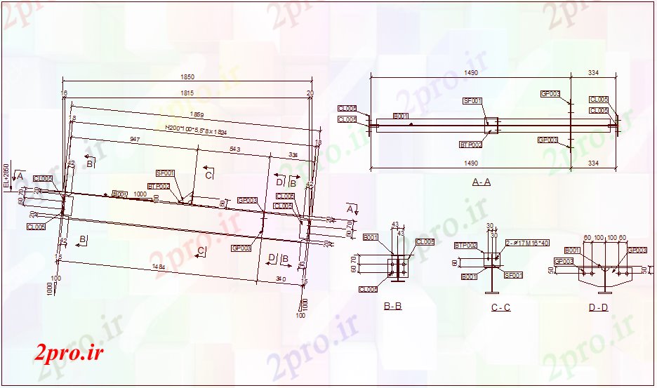 دانلود نقشه جزئیات تیر نظر طراحی تخته و الوار برای طراحی سازه (کد63049)