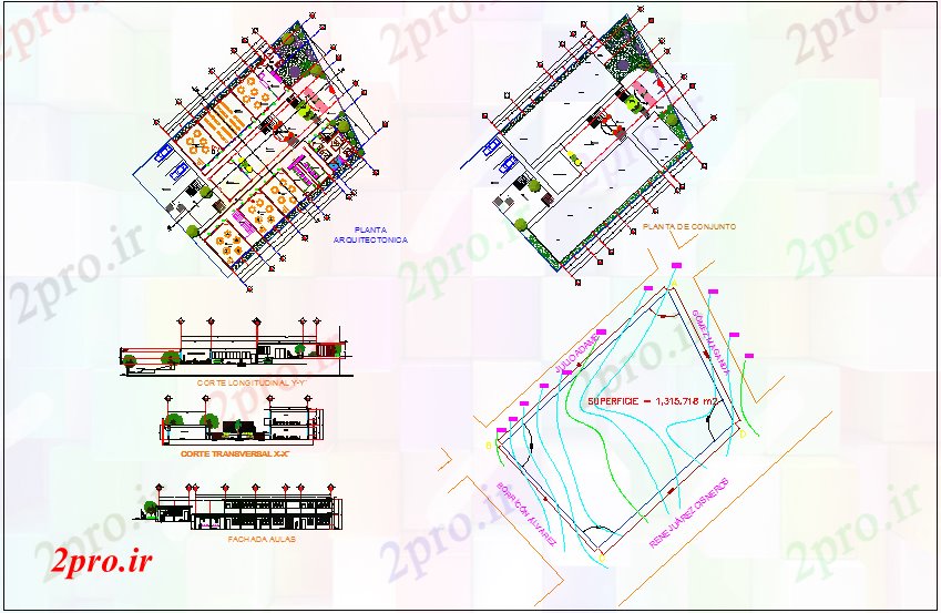 دانلود نقشه باشگاه باشگاه خانه طراحی با باغ ، نمای افقی و نقشه 29 در 42 متر (کد63092)
