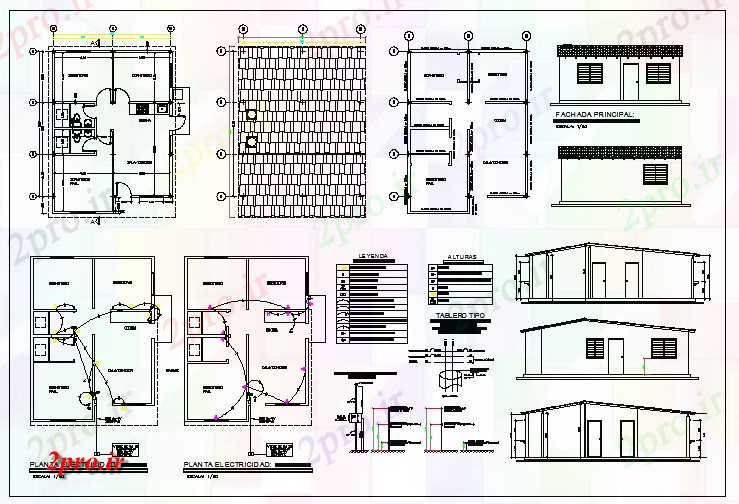 دانلود نقشه مسکونی ، ویلایی ، آپارتمان یکی ساختار خانواده خانه فلزی نمای 7 در 8 متر (کد63122)