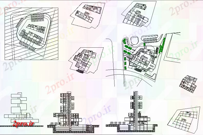دانلود نقشه هایپر مارکت - مرکز خرید - فروشگاه دفاتر هتل و گاه 18 در 23 متر (کد63142)