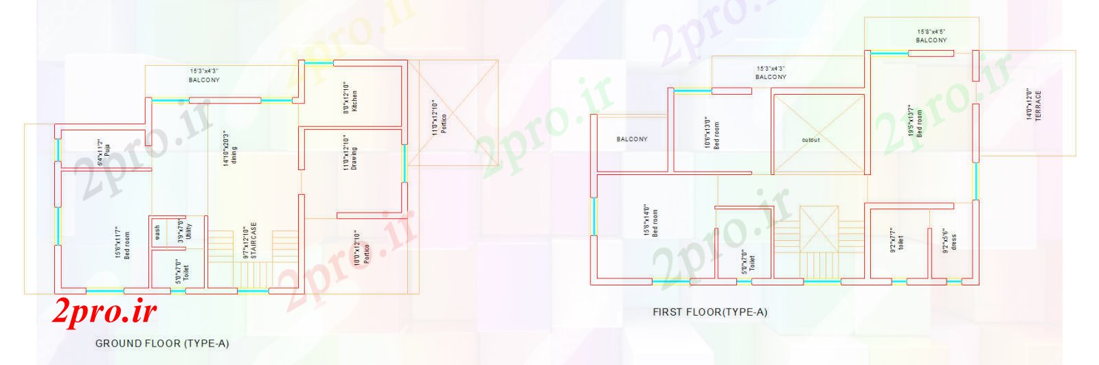 دانلود نقشه مسکونی ، ویلایی ، آپارتمان دوبلکس Type_B 9 در 15 متر (کد63179)