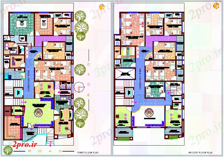 دانلود نقشه بیمارستان - درمانگاه - کلینیک اول و دوم طرحی طبقه از بیمارستان 12 در 21 متر (کد63204)